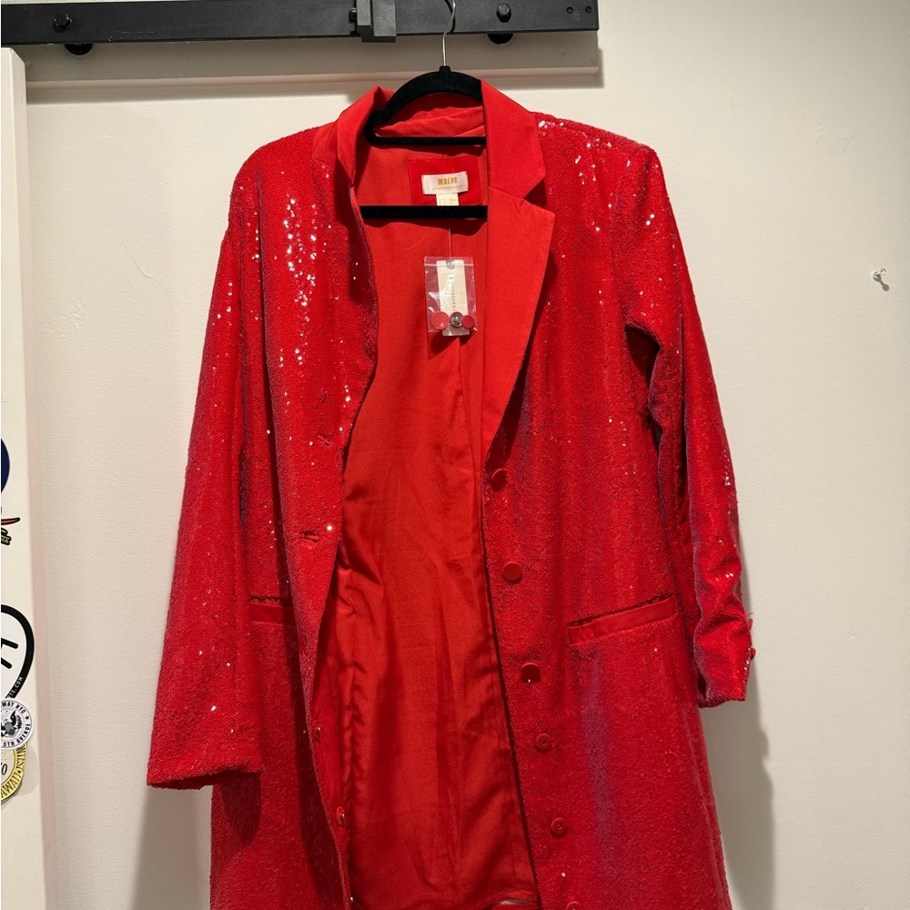 Nasty Gal Red Sequin Blazer Coat